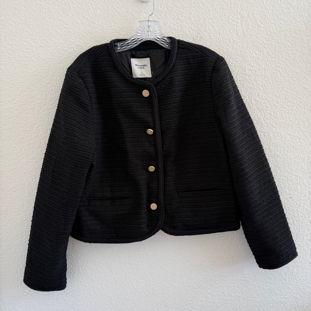 Abercrombie & Fitch Black Textured Tweed Jacket Blazer Gold Buttons